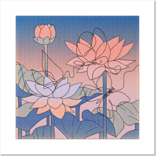 Lotus Flowers And Butterflies Posters and Art